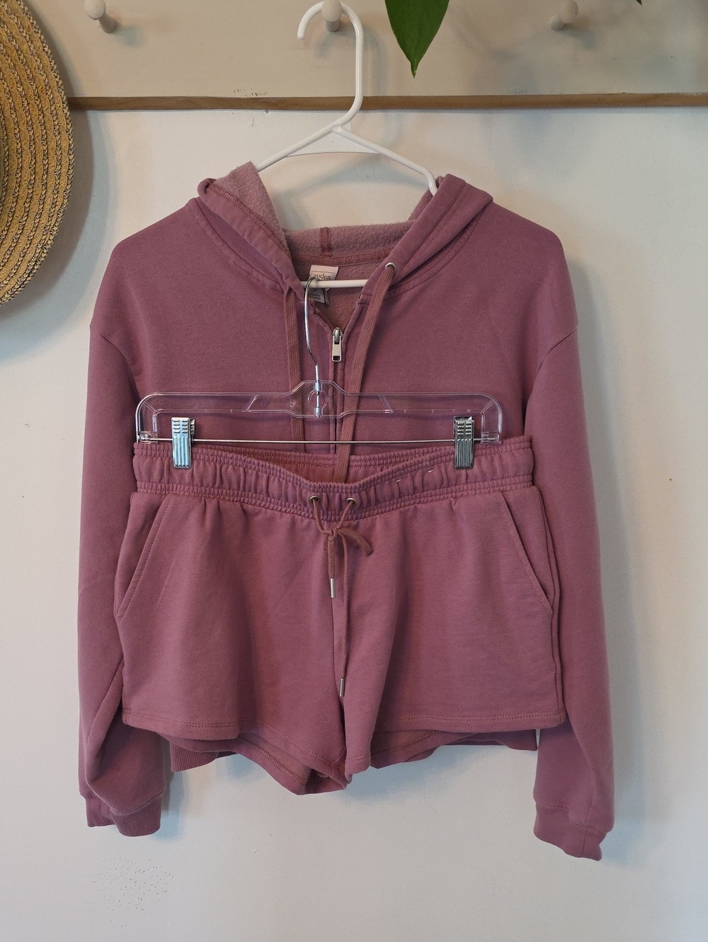 Auden Dusty Rose Zip Hoodie And Short Set
